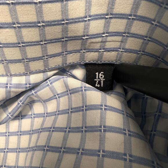 Paul Smith Shirt Mens 16/41 White Blue Check Geometric Button Down Formal Preppy - Picture 5 of 8